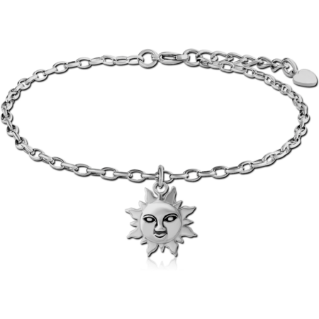 SURGICAL STEEL OVAL ROLLO CHAIN ANKLET WITH CHARM - SUN
