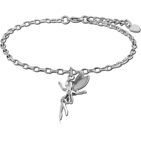 SURGICAL STEEL OVAL ROLLO CHAIN ANKLET WITH CHARM - FAIRY