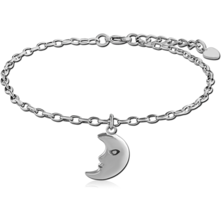 SURGICAL STEEL OVAL ROLLO CHAIN ANKLET WITH CHARM - MOON
