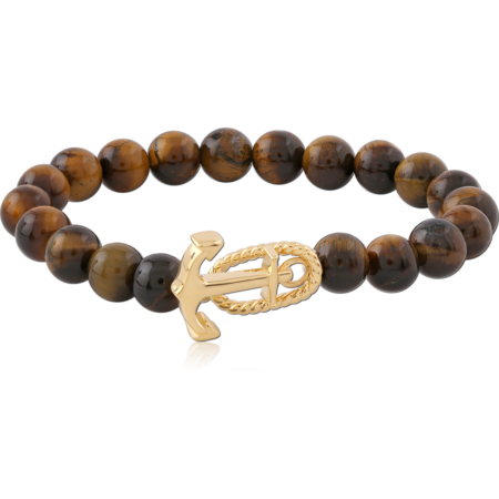 STERLING SILVER 925 GOLD BRACELET WITH TIGER AYES STONE BEADS