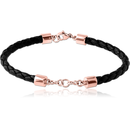 ROSE GOLD PVD COATED SURGICAL STEEL BRACELET WITH LEATHER