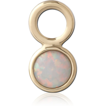 14K YELLOW GOLD CHARM ROUND BEZEL-SET SYNTHETIC OPAL STONE DROP