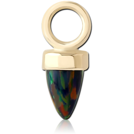 14K YELLOW GOLD CHARM TAPERED SYNTHETIC OPAL SPIKE STONE DROP
