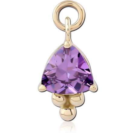 14K YELLOW GOLD CHARM PRONG-SET TRILLION-CUT PURPLE GEM DROP