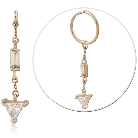 14K YELLOW GOLD CHARM BAGUETTE AND TRIANGLE CLEAR GEM DANGLE