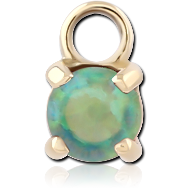 14K GOLD CHARM ROUND OPAL CABOCHON PRONG SET DROP PENDANT