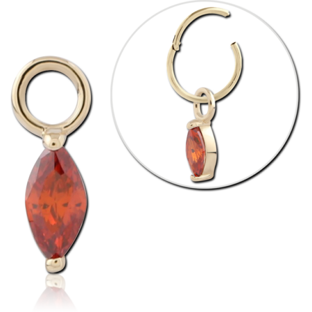 14K GOLD CHARM MARQUISE ORANGE GEM FACETED PRONG SET DROP