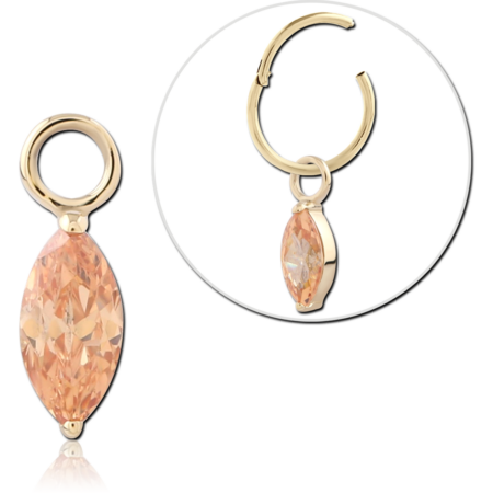 14K GOLD CHARM MARQUISE CHAMPAGNE GEM FACETED PRONG SET DROP