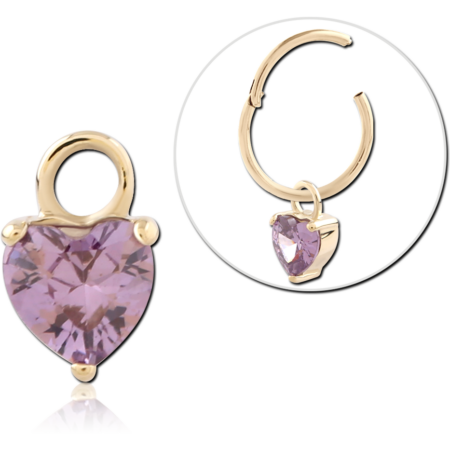 14K GOLD CHARM HEART LAVENDER GEM FACETED PRONG SET DROP