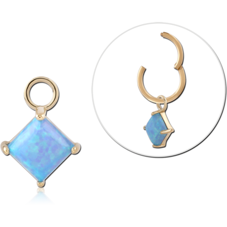 14K GOLD CHARM DIAMOND OPAL DANGLE PRONG SET