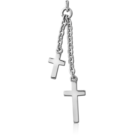 SURGICAL STEEL TWO CROSSES CHARM