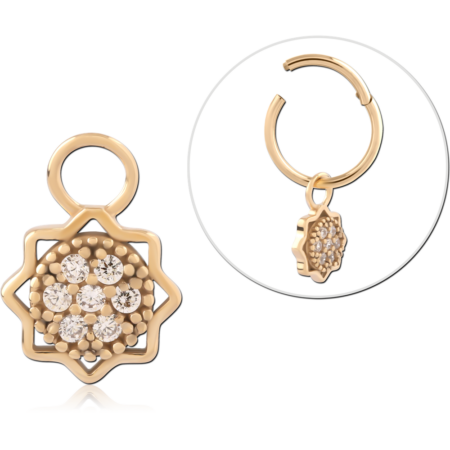GOLD PVD 18K COATED SURGICAL STEEL JEWELED CHARM - FLORA GEOMETRIC