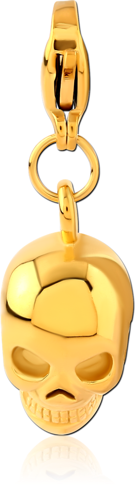 GOLD PVD COATED SURGICAL STEEL CHARM WITH LOBSTER LOCKER - SKULL