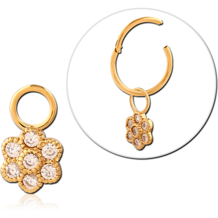 STERLING SILVER 925 GOLD PLATED JEWELED SLIDING CHARM FOR HINGED SEGMENT RING