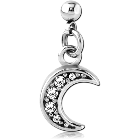SURGICAL STEEL JEWELED SCREW ON CHARM WITH MICRO THREADED BALL - CRESCENT