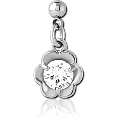 SURGICAL STEEL JEWELED SCREW ON CHARM WITH MICRO THREADED BALL - FLOWER