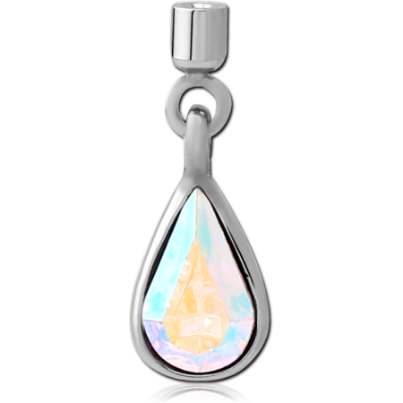 SURGICAL STEEL JEWELED SCREW ON CHARM WITH MICRO THREADED CUP - PEAR