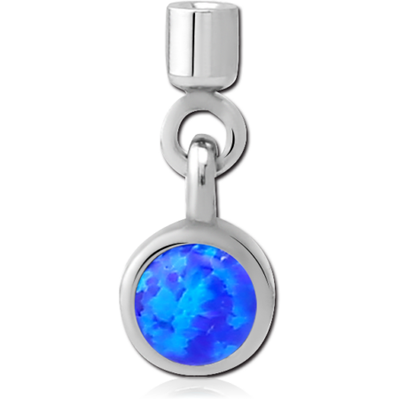 SURGICAL STEEL SYNTHETIC OPAL SCREW ON CHARM WITH MICRO THREADED CUP - CIRCLE