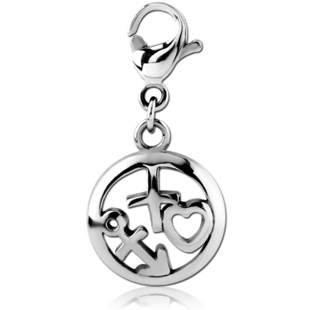 SURGICAL STEEL CHARM WITH LOBSTER LOCKER - HEART ANCHOR CROSS