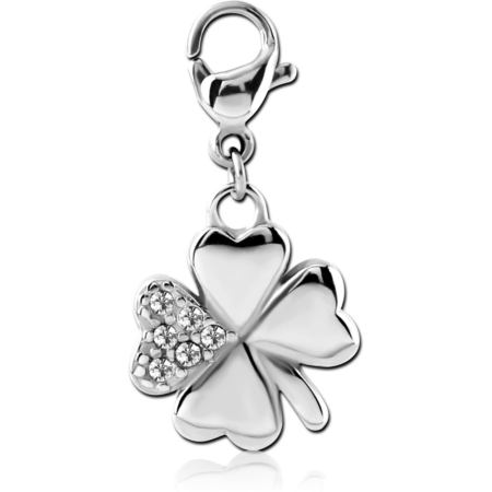 SURGICAL STEEL JEWELED CHARM WITH LOBSTER LOCKER - SHAMROCK