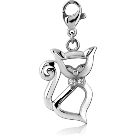 SURGICAL STEEL JEWELED CHARM WITH LOBSTER LOCKER - CAT