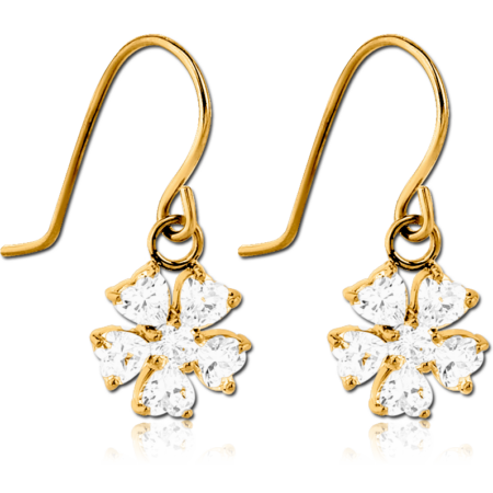 GOLD PVD COATED SURGICAL STEEL JEWELED EARRINGS - FLOWER