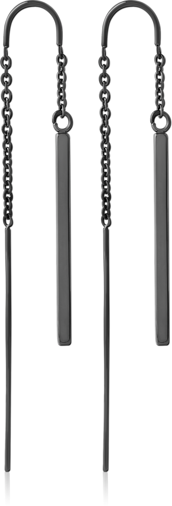 HEMETITE PVD COATED SURGICAL STEEL CHAIN EARRINGS PAIR - HANGING BARS