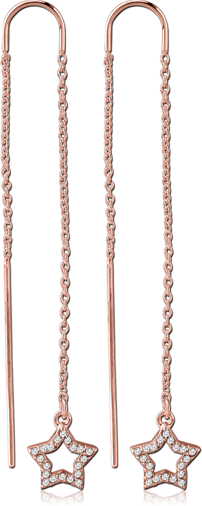 ROSE GOLD PVD SURGICAL STEEL CHAIN JEWELED EARRINGS PAIR - STAR