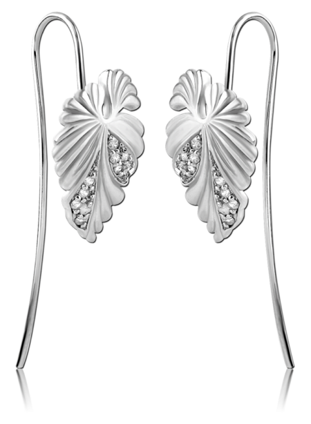 STERLING SILVER 925 RHODIUM PLATED JEWELED EARRINGS PAIR - LEAF