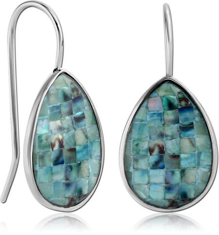 SURGICAL STEEL SYNTHETIC MOTHER OF PEARL MOSAIC EARRING - PEAR