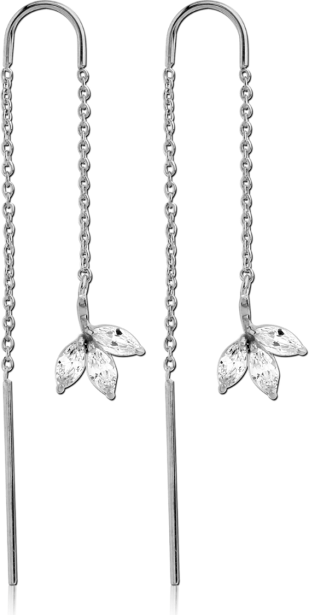 SURGICAL STEEL CHAIN JEWELED EARRINGS PAIR - LEAF