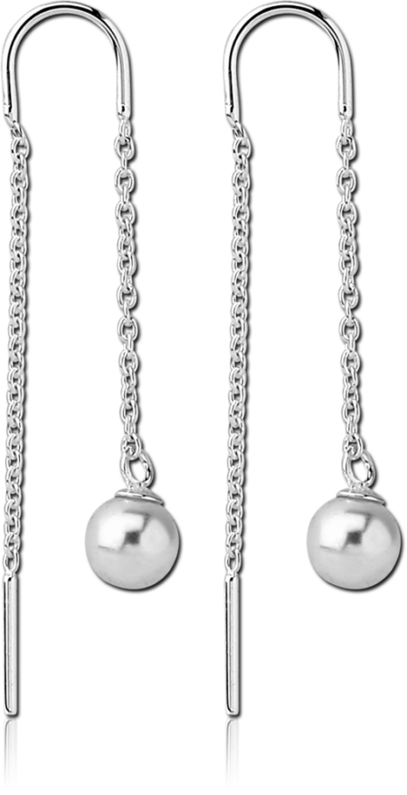STERLING SILVER 925 CHAIN EARRINGS PAIR WITH PEARL