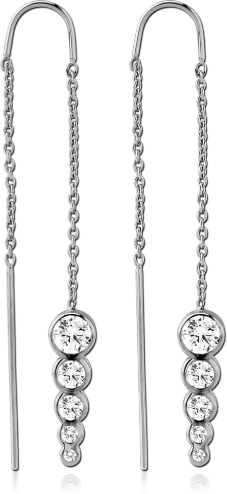 STERLING SILVER 925 JEWELED CHAIN EARRINGS PAIR - CIRCLES