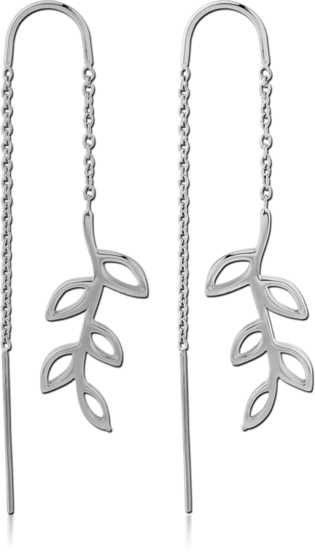 STERLING SILVER 925 CHAIN EARRINGS PAIR - LEAF