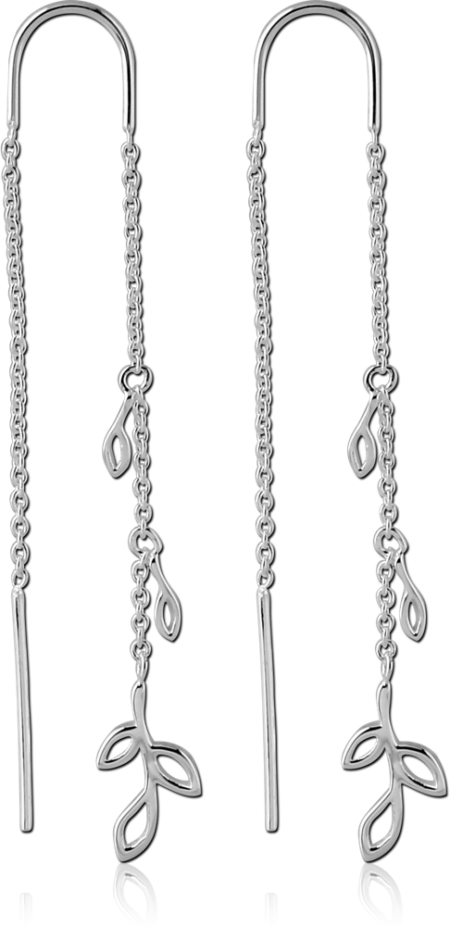 STERLING SILVER 925 CHAIN EARRINGS PAIR - LEAVES
