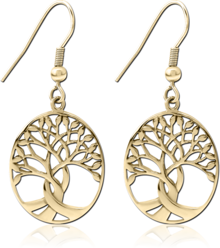 ZIRCON GOLD PVD COATED SURGICAL STEEL EARRINGS PAIR - TREE OF LIFE