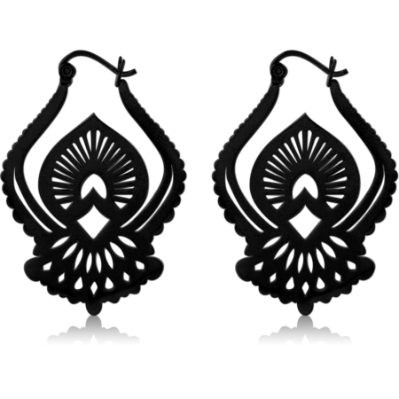 BLACK PVD COATED SURGICAL STEEL HOOP EARRINGS PAIR