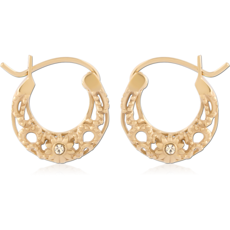 GOLD PVD 18K COATED SURGICAL STEEL JEWELED HOOP EARRINGS