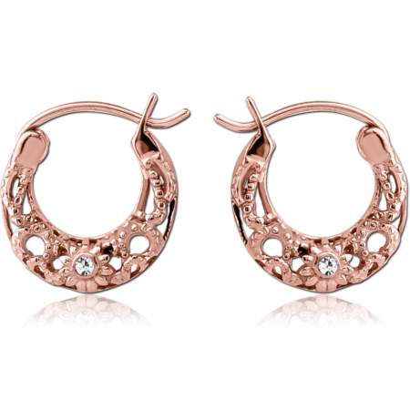 ROSE GOLD PVD COATED SURGICAL STEEL JEWELED HOOP EARRINGS