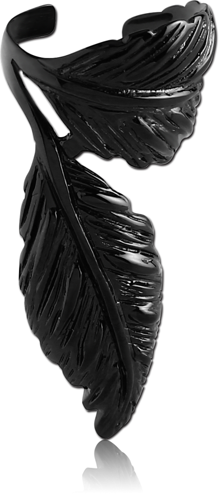 BLACK PVD COATED SURGICAL STEEL EAR CUFF - LEAF