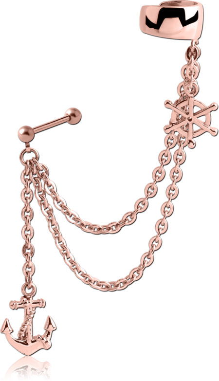 ROSE GOLD PVD COATED SURGICAL STEEL EAR CUFF CHAIN - ANCHOR AND HELM
