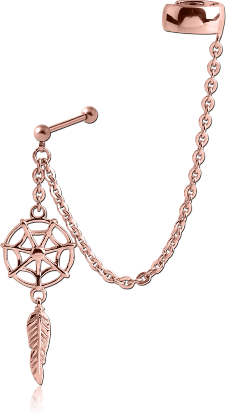 ROSE GOLD PVD COATED SURGICAL STEEL EAR CUFF CHAIN WITH DREAM CHATCHER
