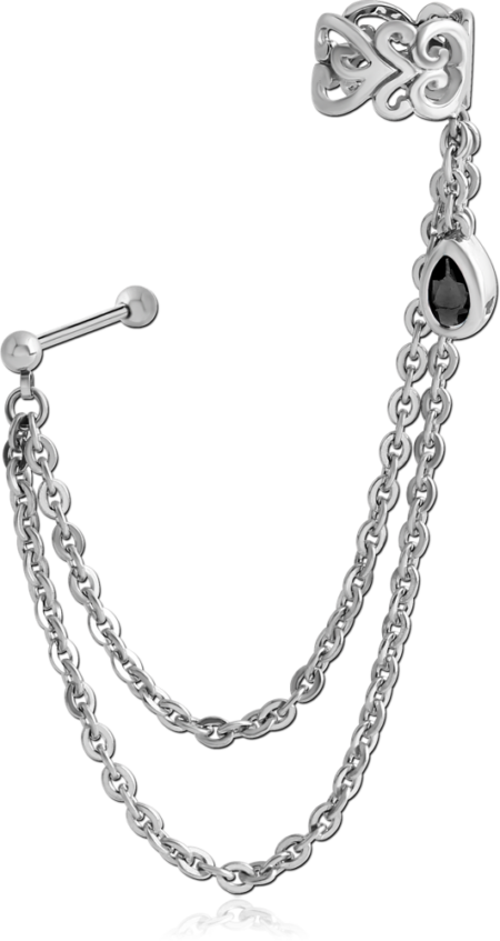 SURGICAL STEEL JEWELED EAR CUFF CHAIN WITH DROP