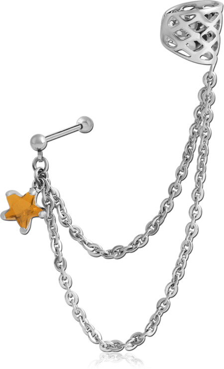 SURGICAL STEEL JEWELED EAR CUFF CHAIN WITH STAR