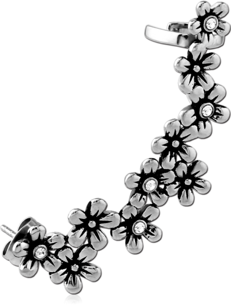 SURGICAL STEEL JEWELED EAR CUFF - FLOWERS