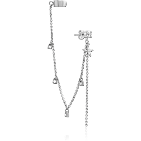 SURGICAL STEEL JEWELED EAR CUFF - FLOWER AND LOCK