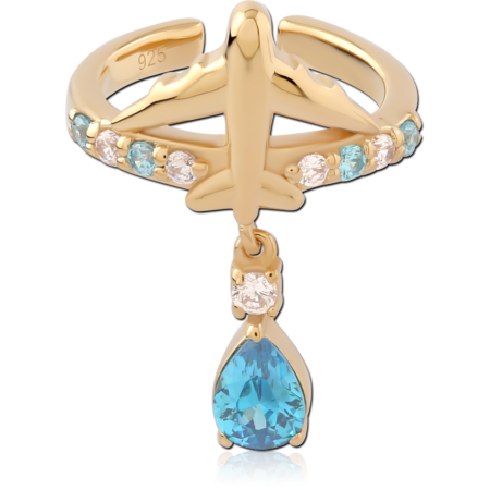 STERLING SILVER 925 GOLD PLATED 18K JEWELED EAR CUFF