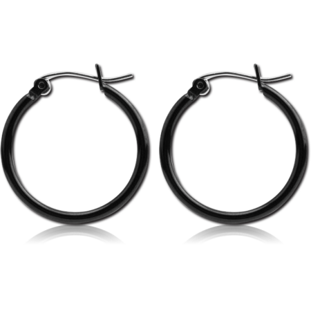 BLACK PVD COATED SURGICAL STEEL WIRE HOOP EARRINGS - ROUND