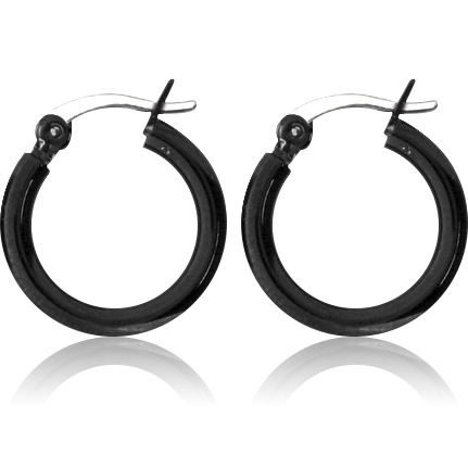 BLACK PVD COATED SURGICAL STEEL ROUND WIRE EAR HOOPS PAIR