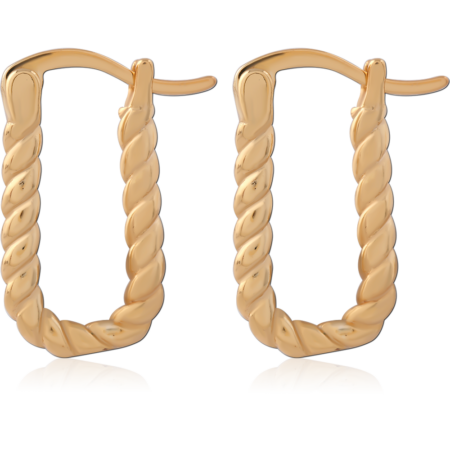 STERLING SILVER 925 GOLD PLATED 18K JEWELED WIRE HOOP EARRINGS